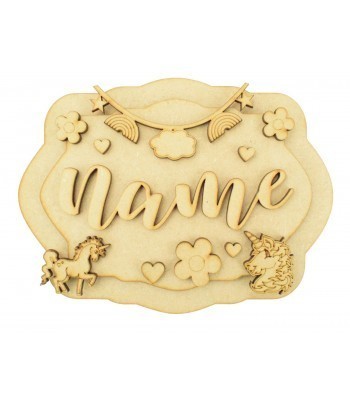 Laser Cut Personalised 3D Layered Rectangle Plaque - Unicorn Themed